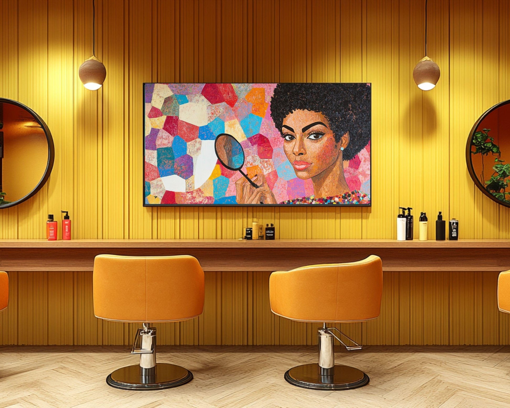 Afrocentric Empowerment Canvas Art – Abstract Black Woman with Magnifying Glass for Bold Living Room Decor - MoomZee Artwork -