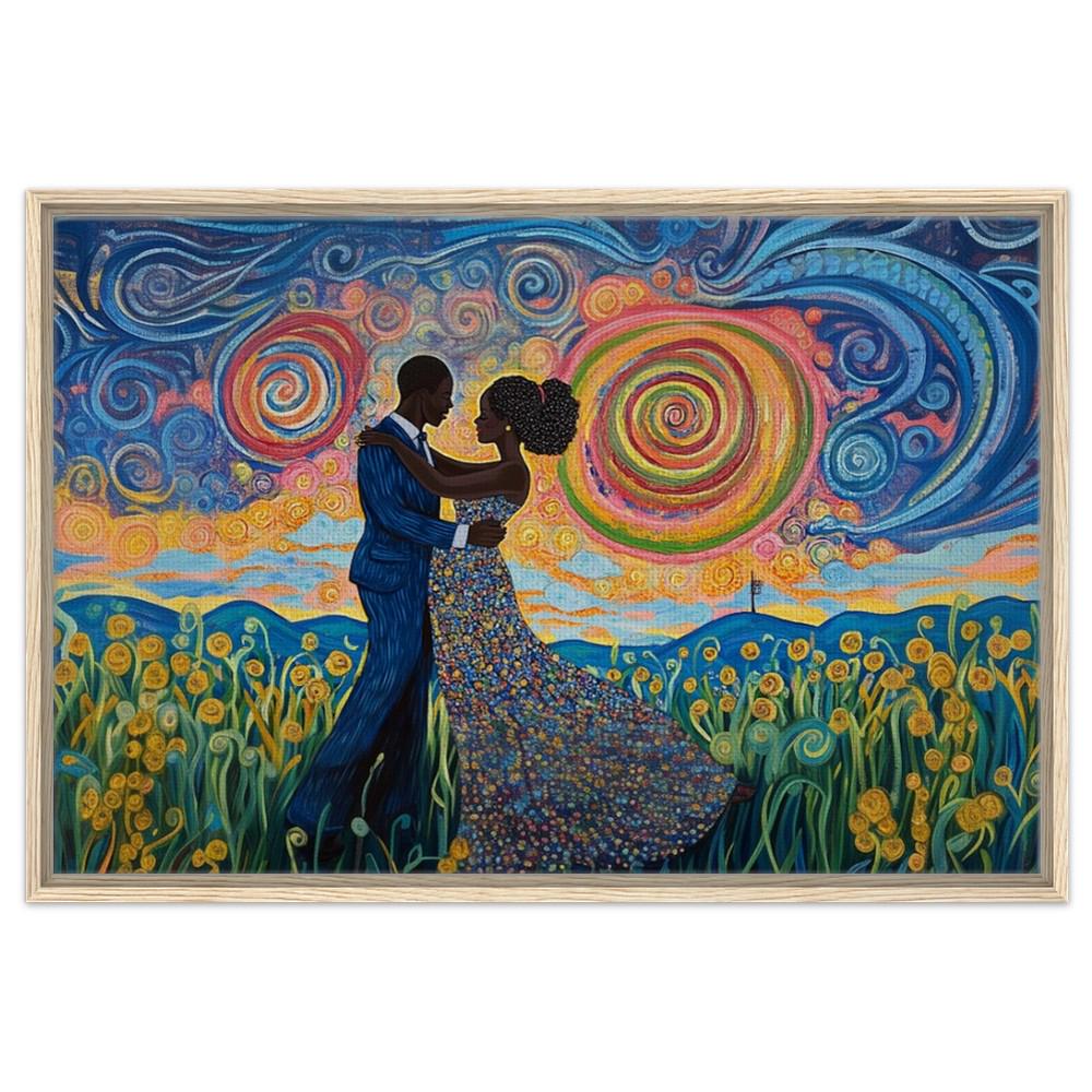 Afrocentric Starry Night Canvas Print - Romantic Black Couple Wall Art for Living Room, Bedroom, or Wedding Gift Decor - MoomZee Artwork -