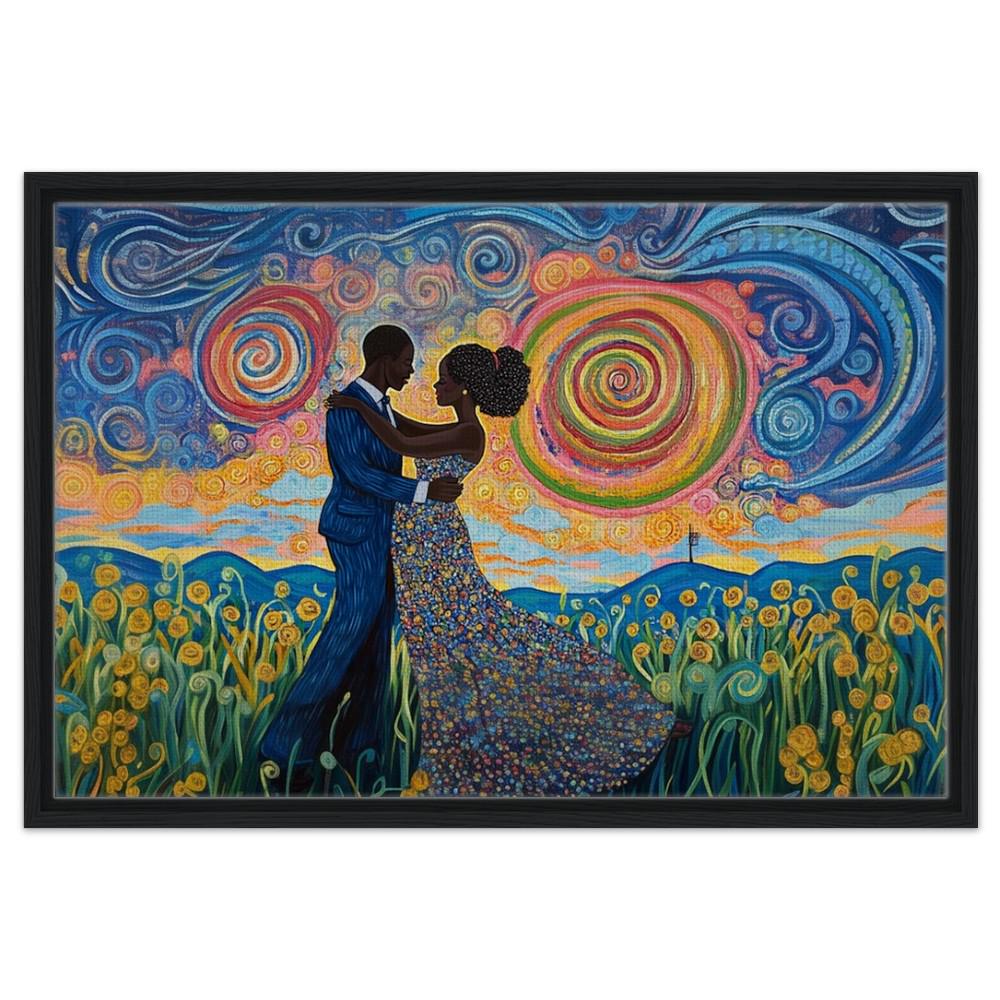 Afrocentric Starry Night Canvas Print - Romantic Black Couple Wall Art for Living Room, Bedroom, or Wedding Gift Decor - MoomZee Artwork -