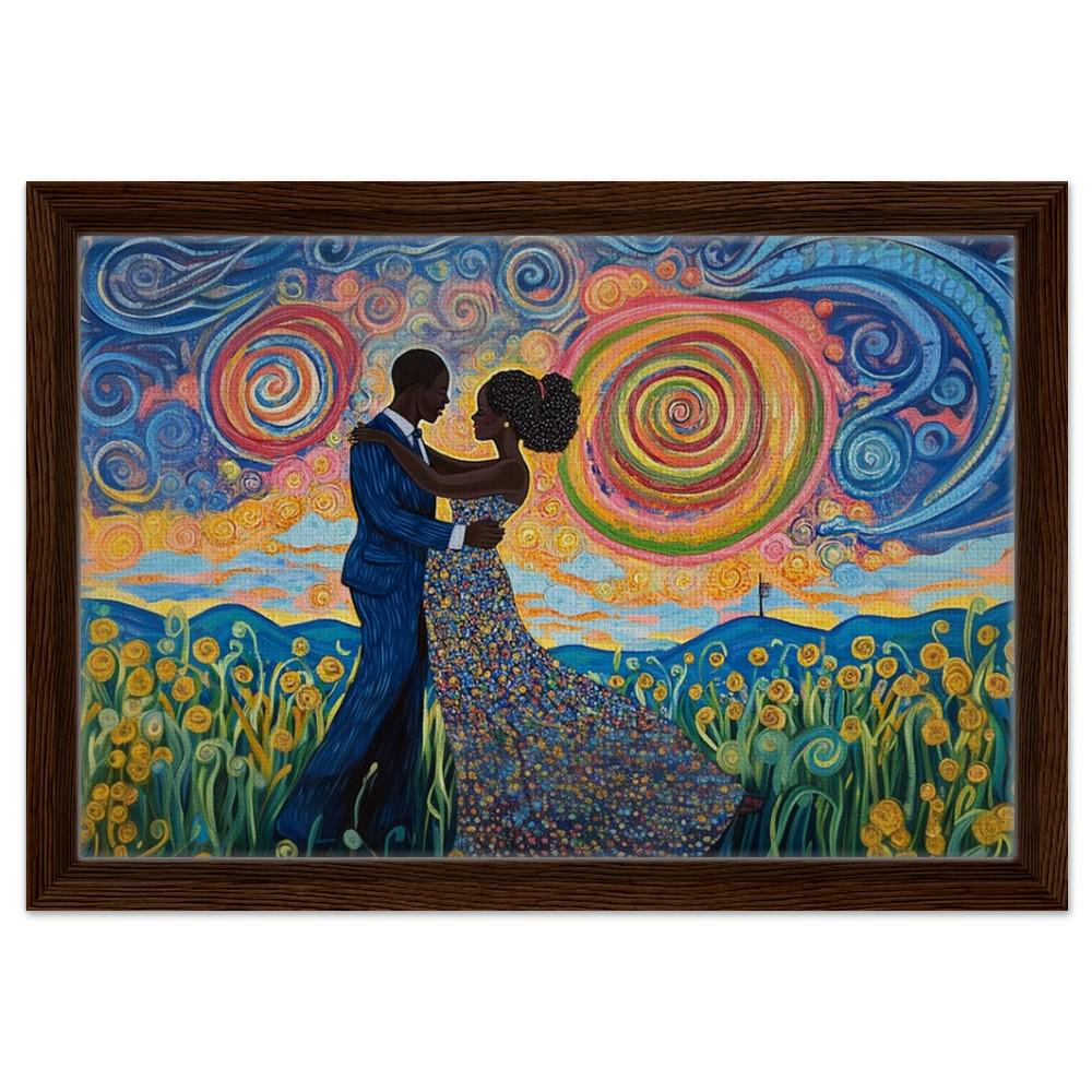 Afrocentric Starry Night Canvas Print - Romantic Black Couple Wall Art for Living Room, Bedroom, or Wedding Gift Decor - MoomZee Artwork -