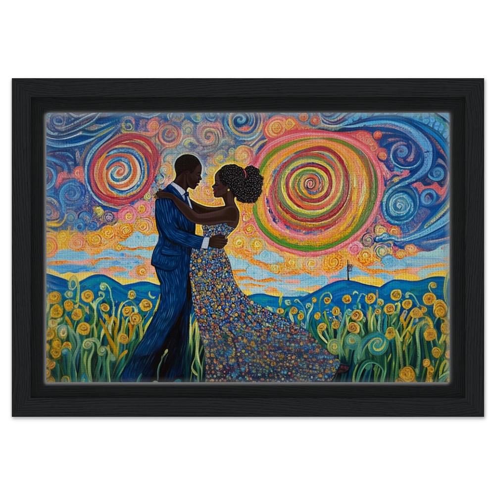 Afrocentric Starry Night Canvas Print - Romantic Black Couple Wall Art for Living Room, Bedroom, or Wedding Gift Decor - MoomZee Artwork -