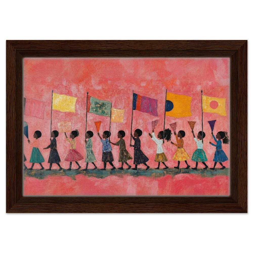 Black Children Marching Canvas Print - Unity & Empowerment Artwork for Living Rooms & Classrooms Decor - MoomZee Artwork -