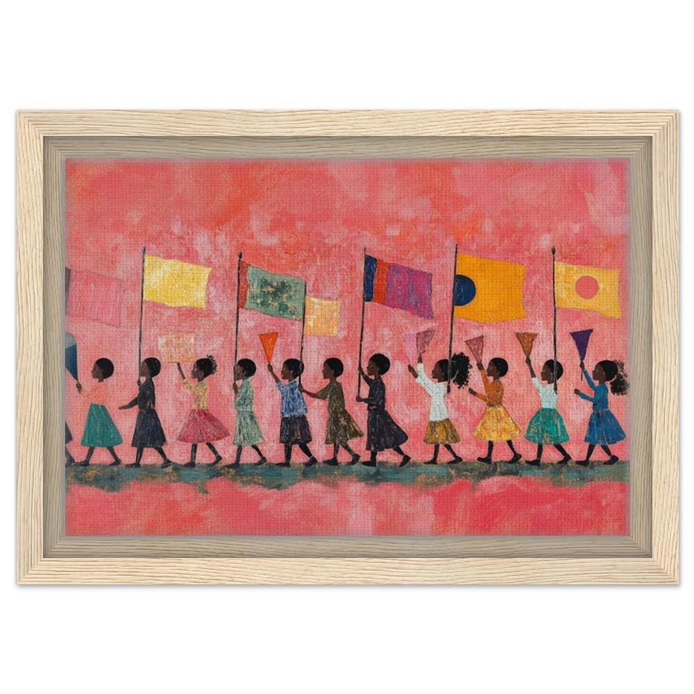 Black Children Marching Canvas Print - Unity & Empowerment Artwork for Living Rooms & Classrooms Decor - MoomZee Artwork -