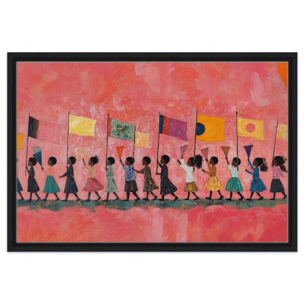 Black Children Marching Canvas Print - Unity & Empowerment Artwork for Living Rooms & Classrooms Decor - MoomZee Artwork -