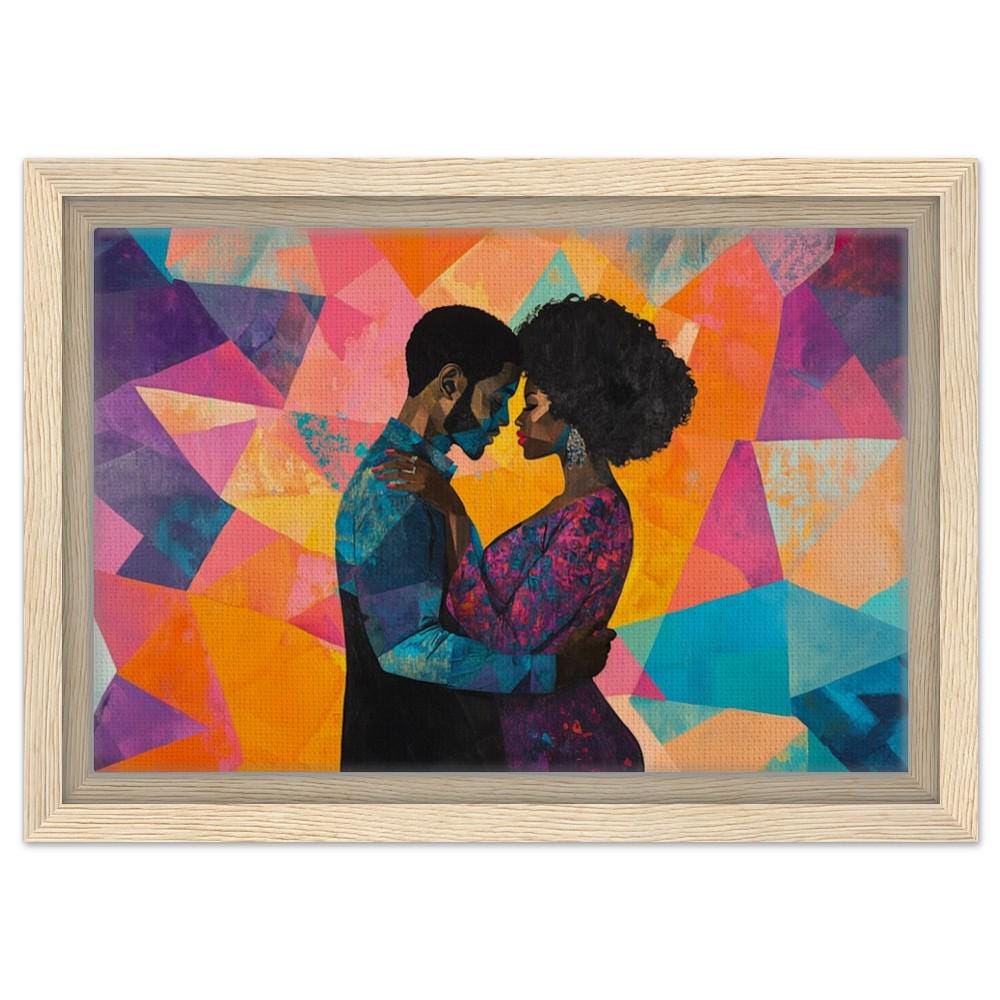 Black Love Framed Canvas Print - Vibrant Abstract Art for Romantic Home Decor - MoomZee Artwork -