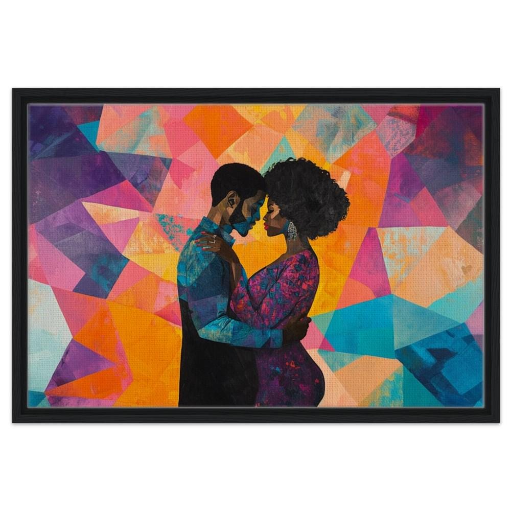 Black Love Framed Canvas Print - Vibrant Abstract Art for Romantic Home Decor - MoomZee Artwork -