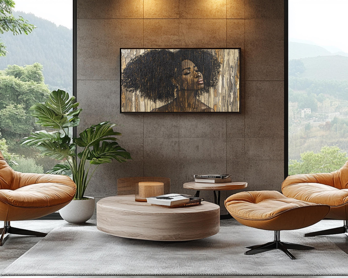 Black Woman Afro Hair Canvas Print - Modern Wall Art for Minimalist Decor - MoomZee Artwork -