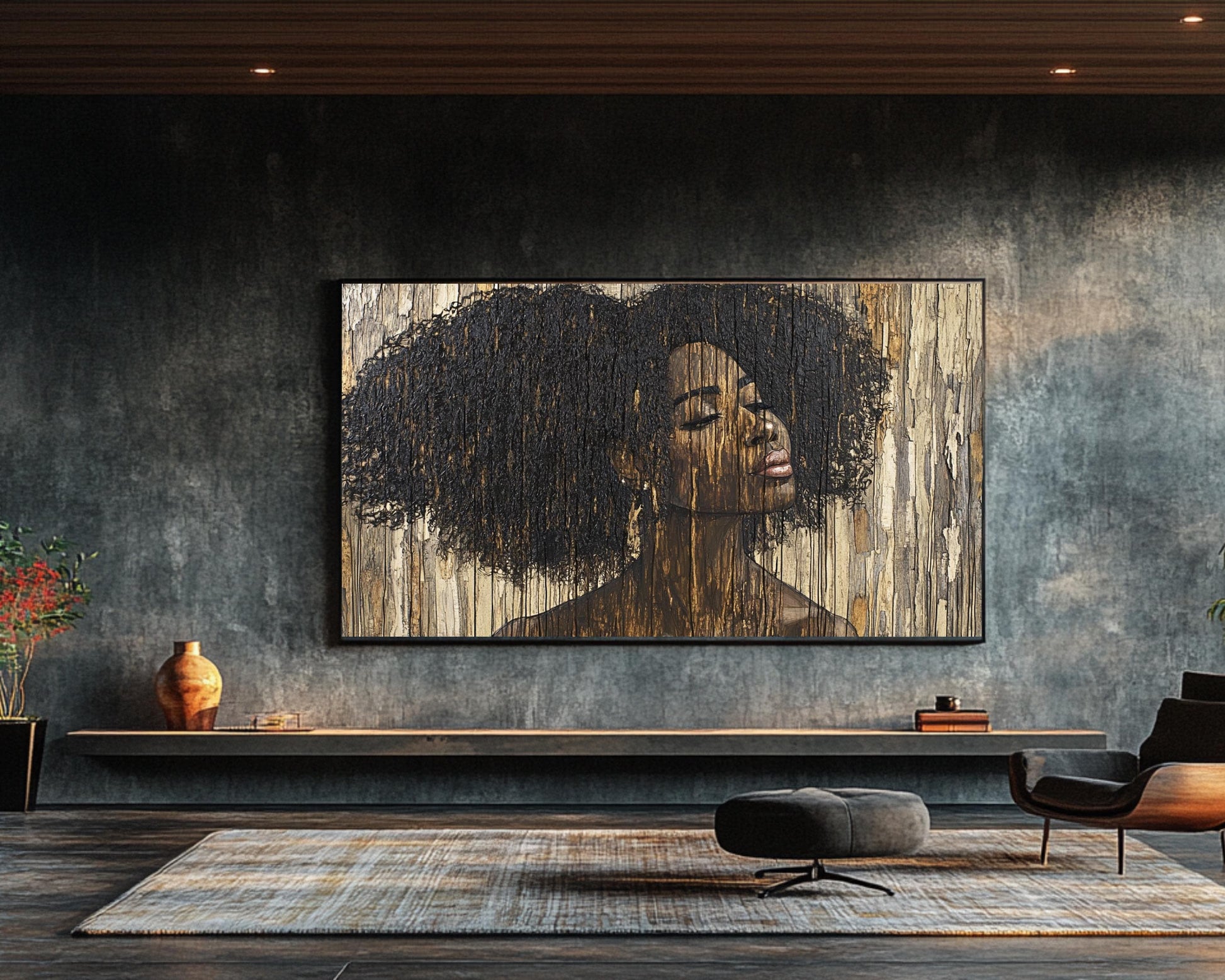 Black Woman Afro Hair Canvas Print - Modern Wall Art for Minimalist Decor - MoomZee Artwork -