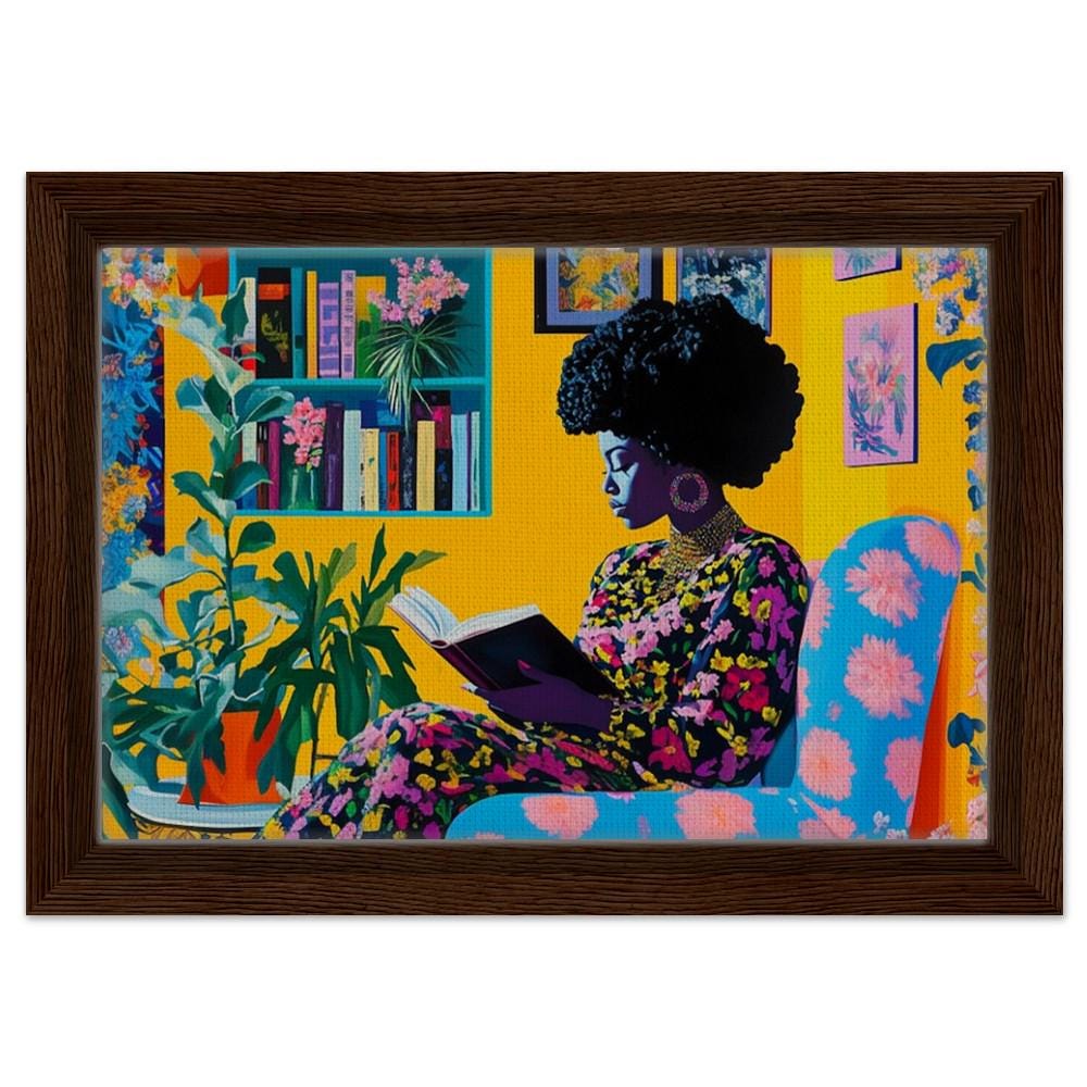 Black Woman Reading Canvas Print - Cultural & Intellectual Decor for Living Rooms & Reading Nooks - MoomZee Artwork -