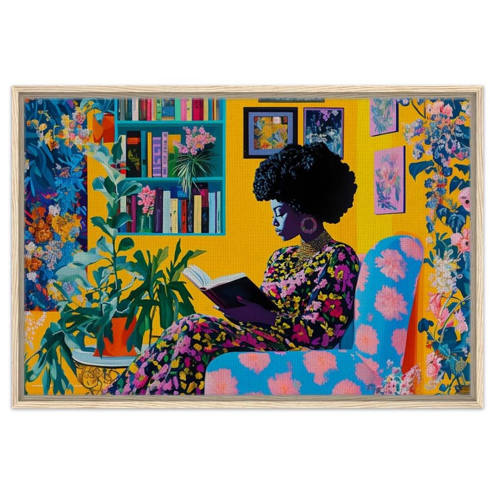 Black Woman Reading Canvas Print - Cultural & Intellectual Decor for Living Rooms & Reading Nooks - MoomZee Artwork -