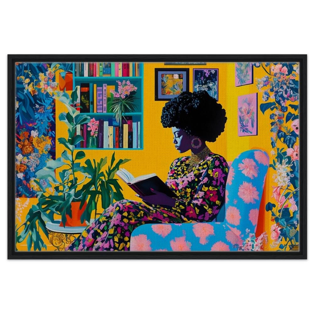 Black Woman Reading Canvas Print - Cultural & Intellectual Decor for Living Rooms & Reading Nooks - MoomZee Artwork -