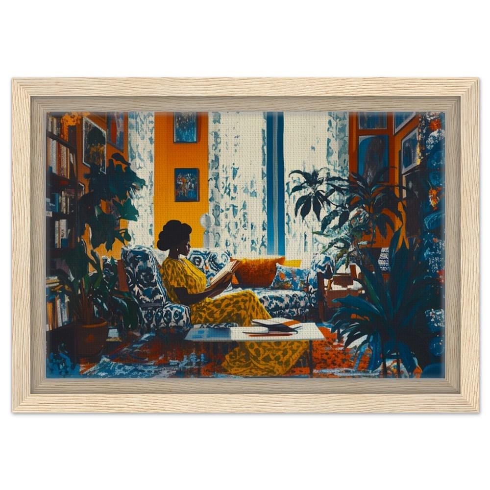 Black Woman Reading Canvas Print - Vibrant Living Room Art - Cultural Home Decor Gift - MoomZee Artwork -