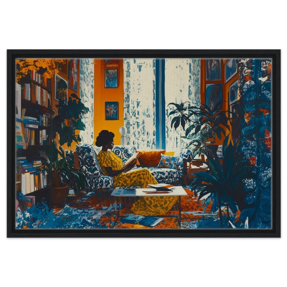 Black Woman Reading Canvas Print - Vibrant Living Room Art - Cultural Home Decor Gift - MoomZee Artwork -