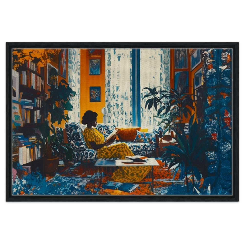 Black Woman Reading Canvas Print - Vibrant Living Room Art - Cultural Home Decor Gift - MoomZee Artwork -