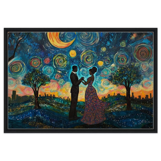 Starry Night Dance Canvas Print - Romantic Black Couple Art for Bedroom & Living Room Decor - MoomZee Artwork -