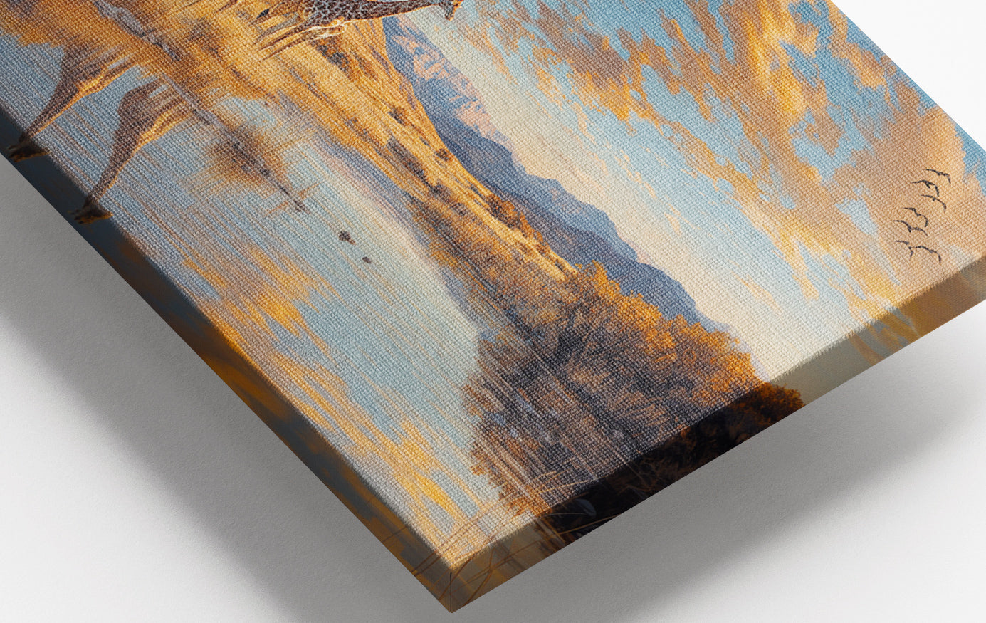 Close-up of Golden Giraffe River Safari African American canvas print detail