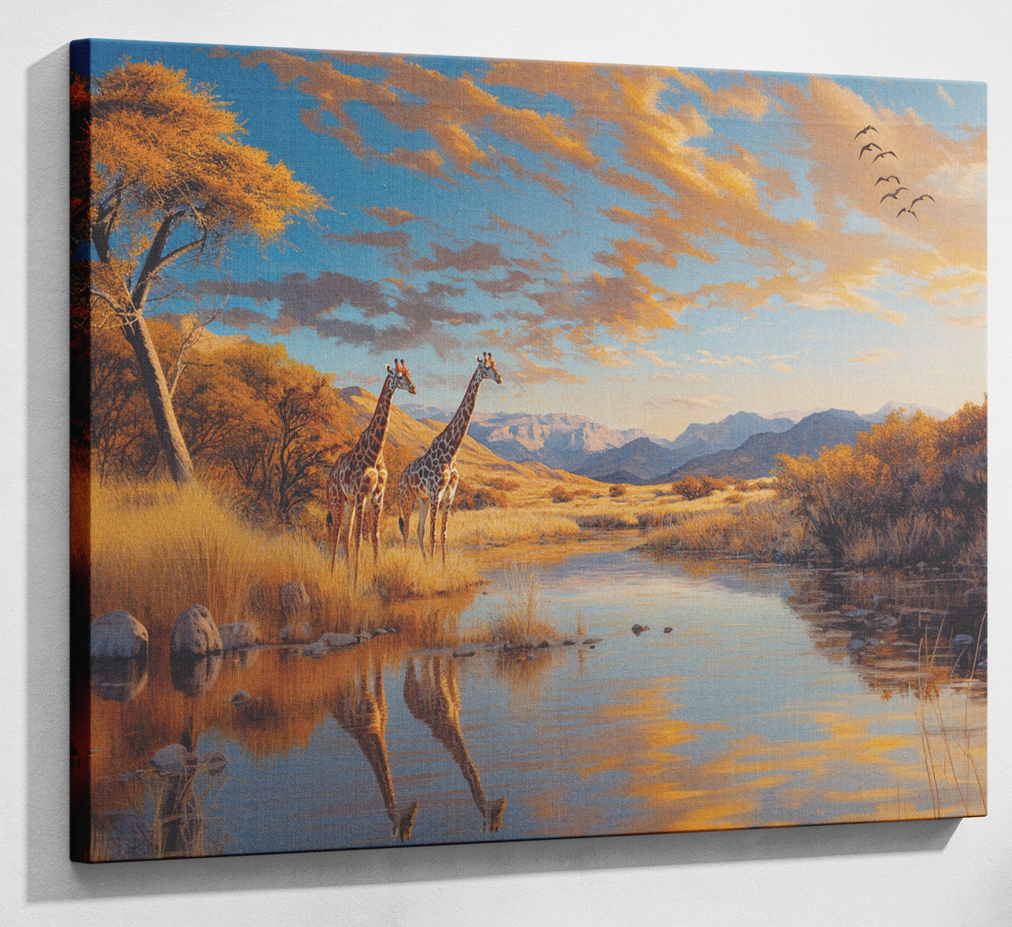 Golden Giraffe River Safari African American canvas print canvas print with visible wall art format
