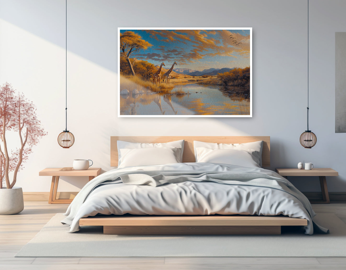 Golden Giraffe Safari Landscape African American canvas print artwork view