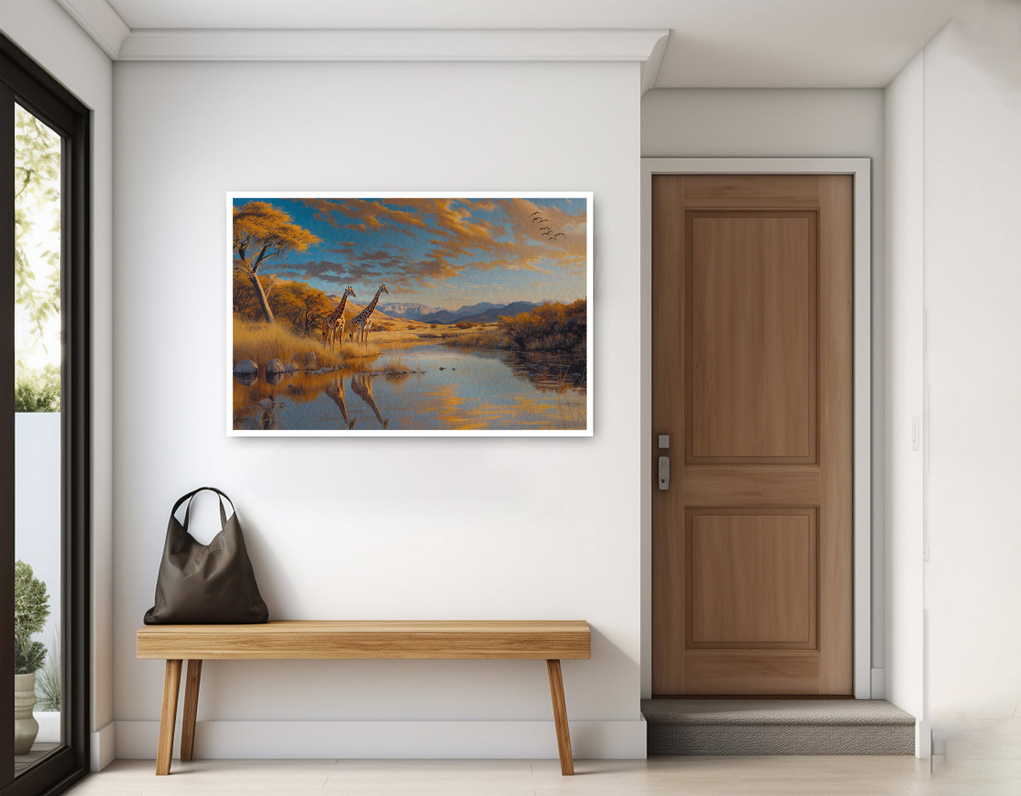 Golden Giraffe Safari Landscape African American canvas print home decor view