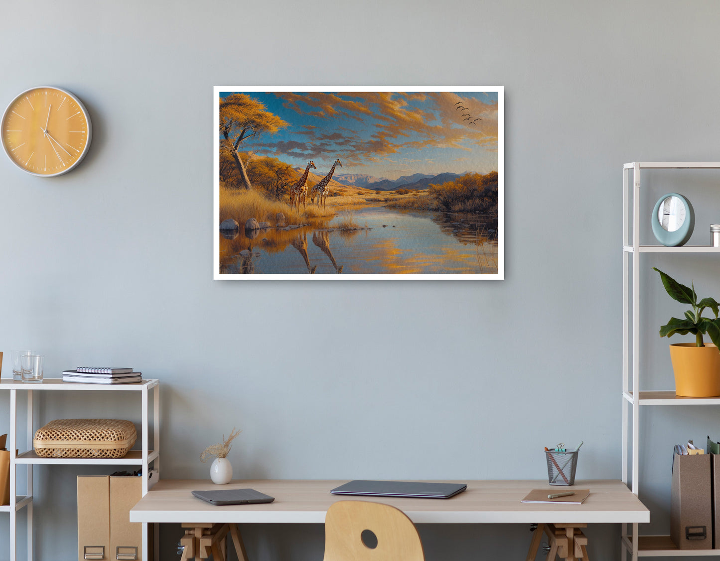 Golden Giraffe Safari Landscape African American canvas print print view