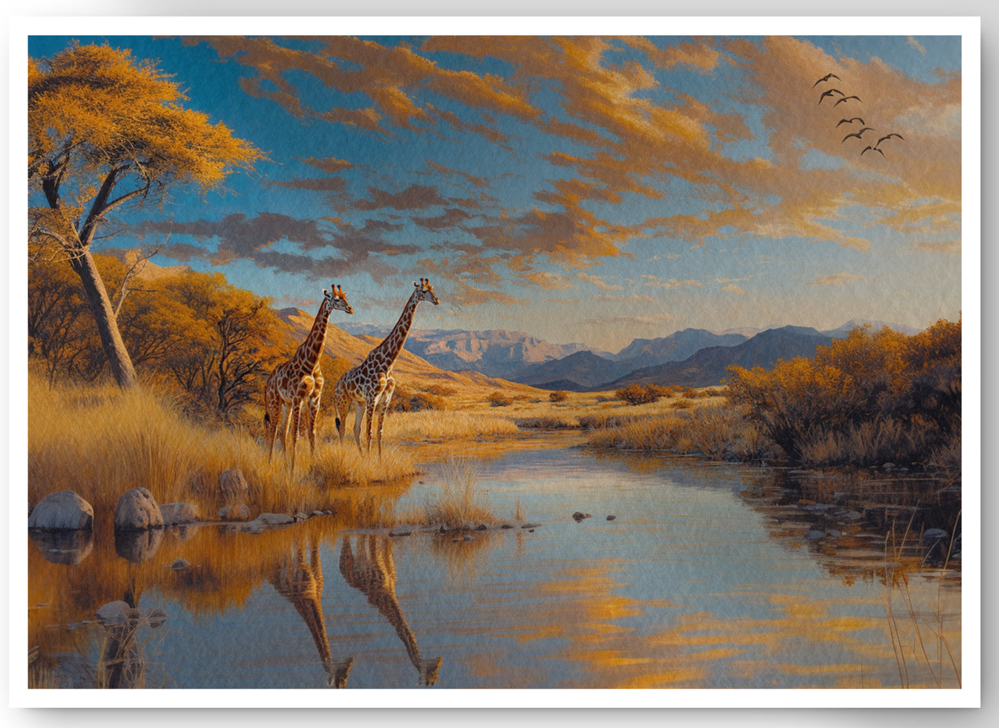 Golden Giraffe Safari Landscape African American canvas print by MoomZee Artwork