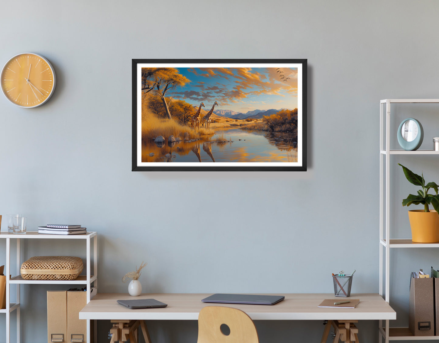 Golden Giraffe Safari Landscape African American canvas print view 71