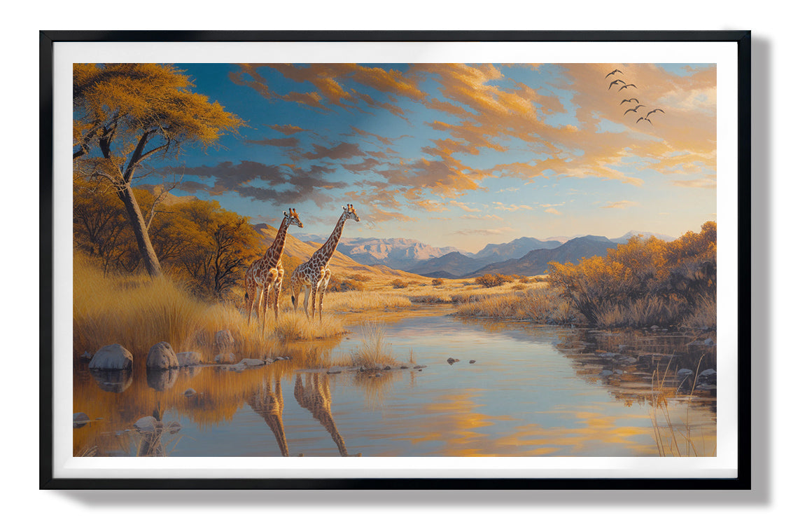 Golden Giraffe Safari Landscape African American canvas print view 66