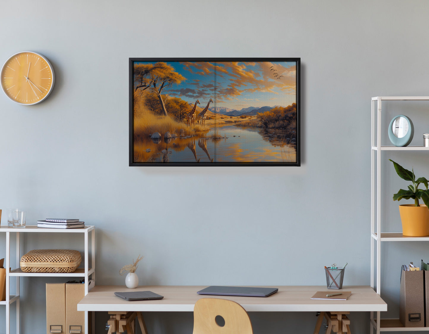 Golden Giraffe Safari Landscape African American canvas print view 29