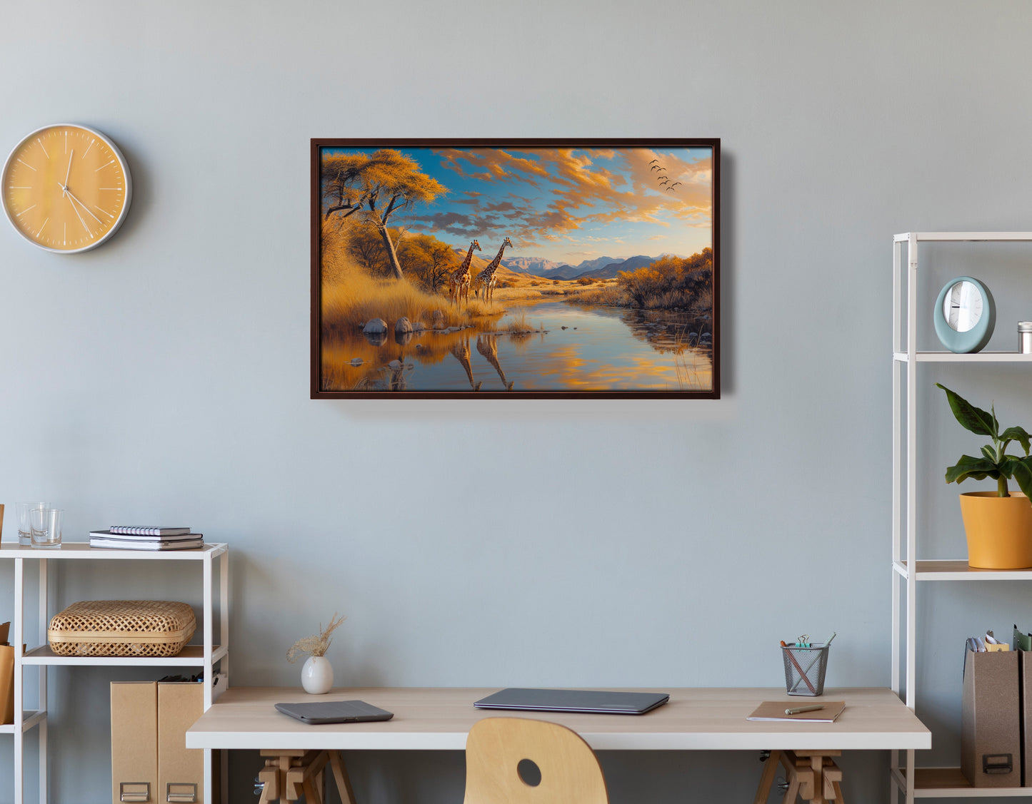 Golden Giraffe Safari Landscape African American canvas print view 35