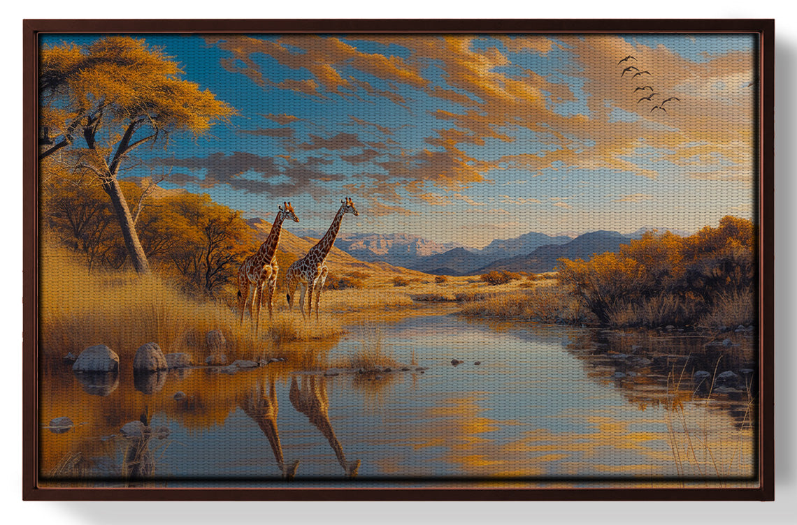 Golden Giraffe Safari Landscape African American canvas print view 30