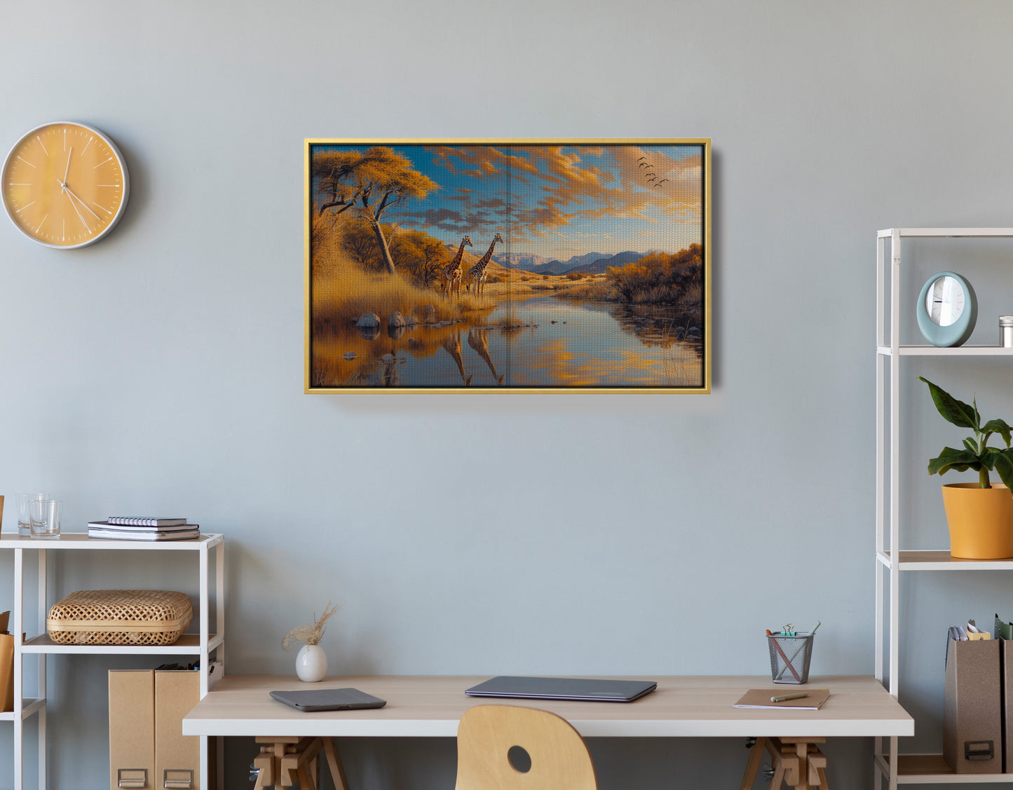 Golden Giraffe Safari Landscape African American canvas print view 41