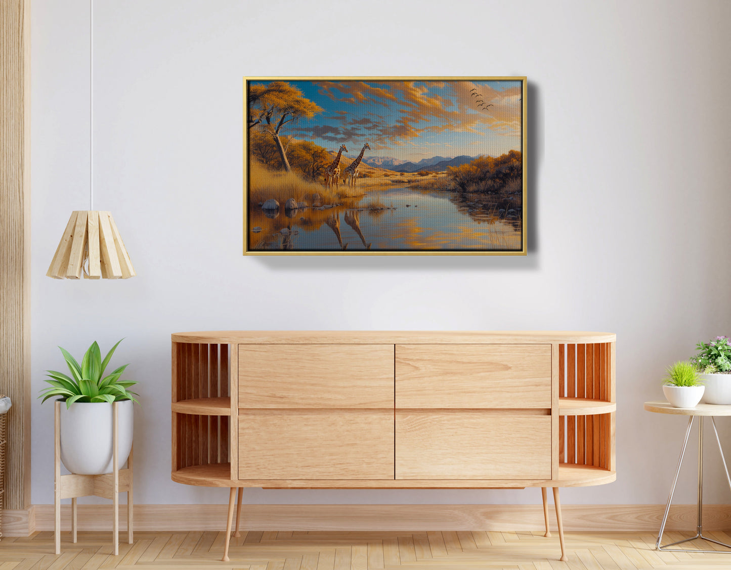 Golden Giraffe River Safari African American canvas print view 38
