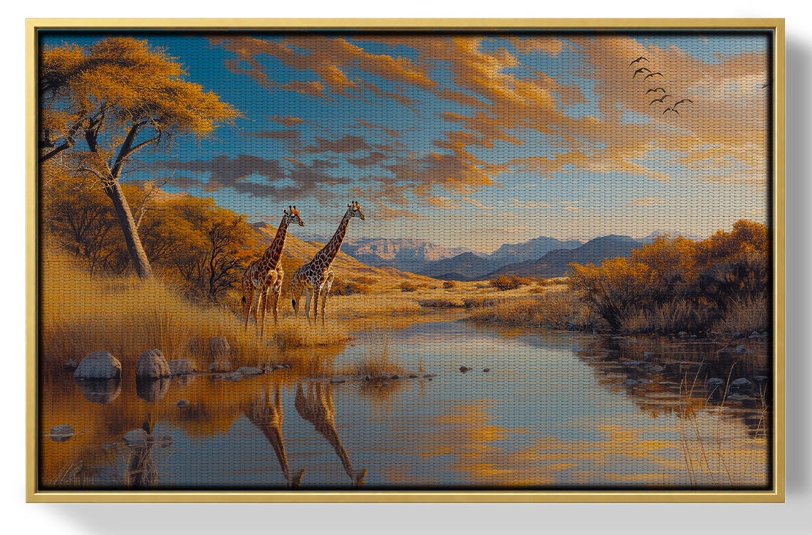 Golden Giraffe Safari Landscape African American canvas print view 36