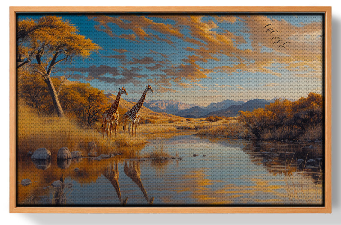 Golden Giraffe River Safari African American canvas print view 43