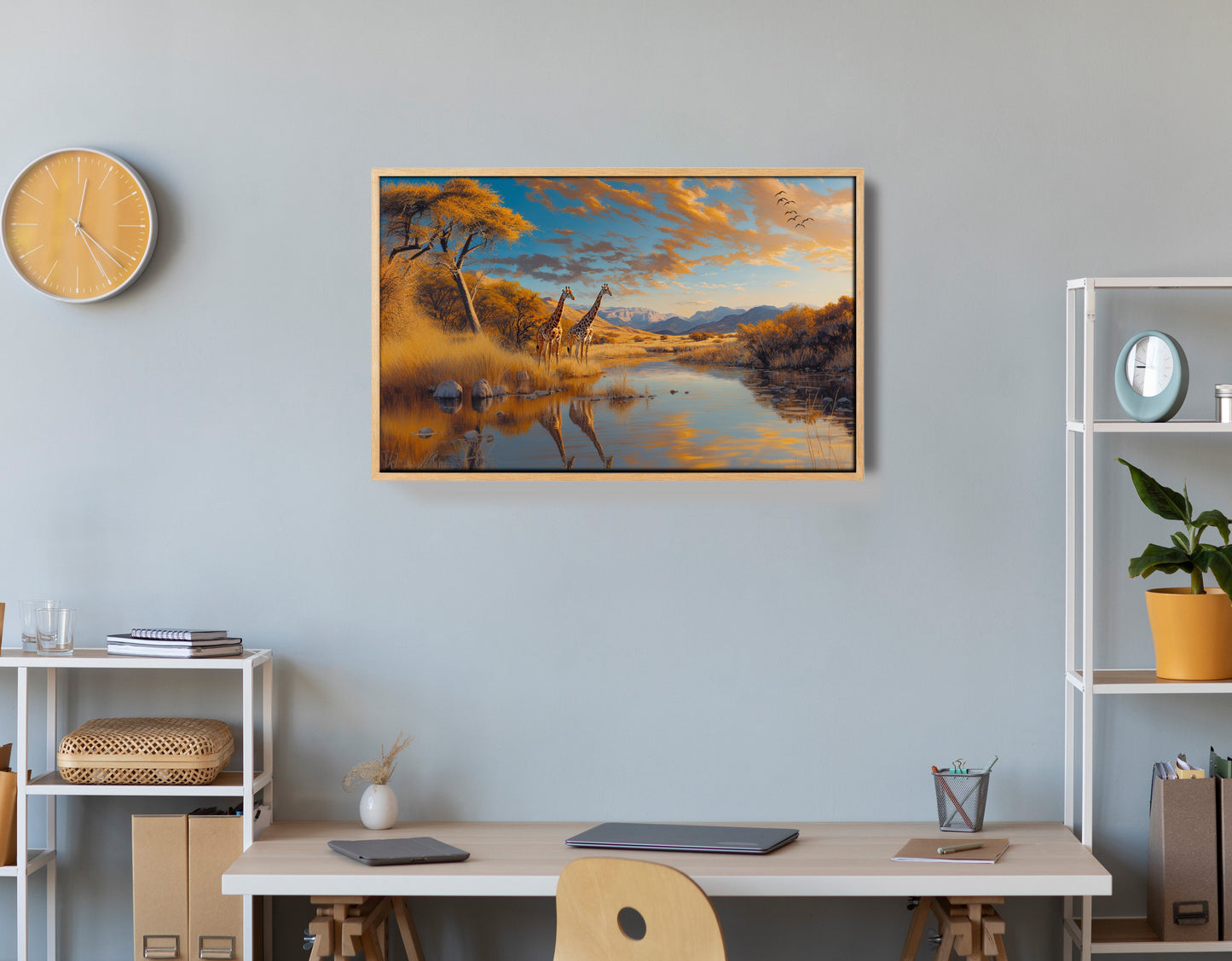 Golden Giraffe River Safari African American canvas print view 54