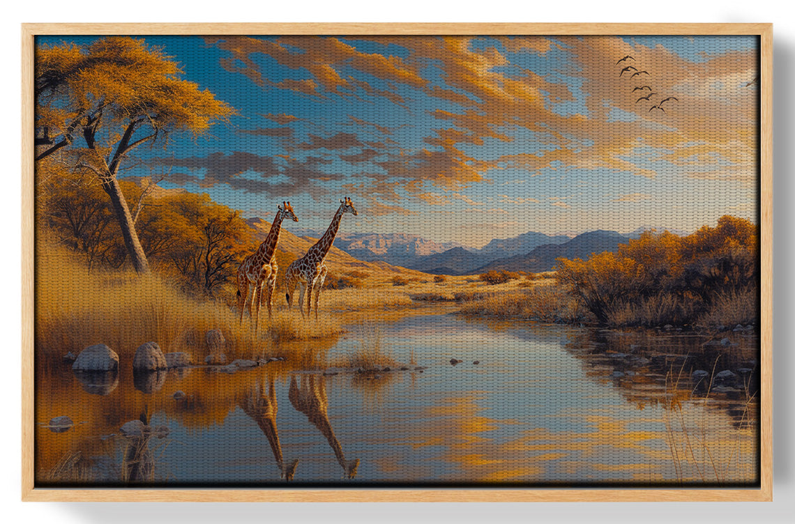 Golden Giraffe Safari Landscape African American canvas print view 48