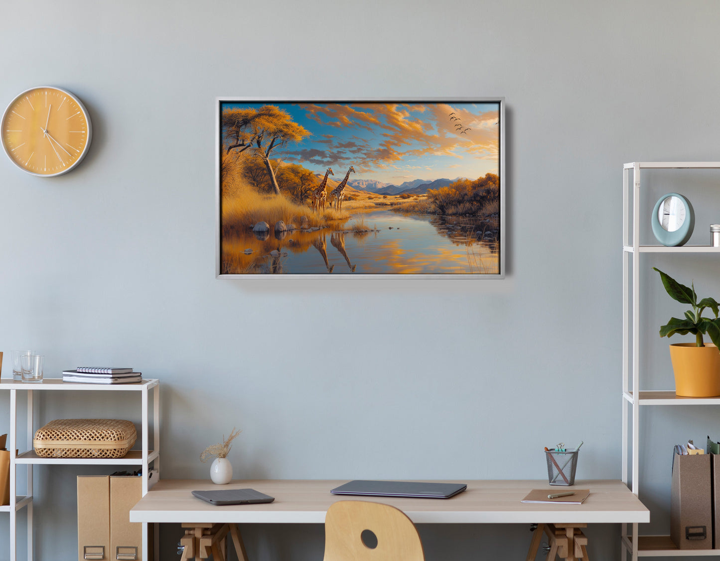 Golden Giraffe Safari Landscape African American canvas print view 59