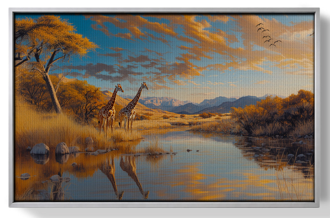 Golden Giraffe River Safari African American canvas print view 55