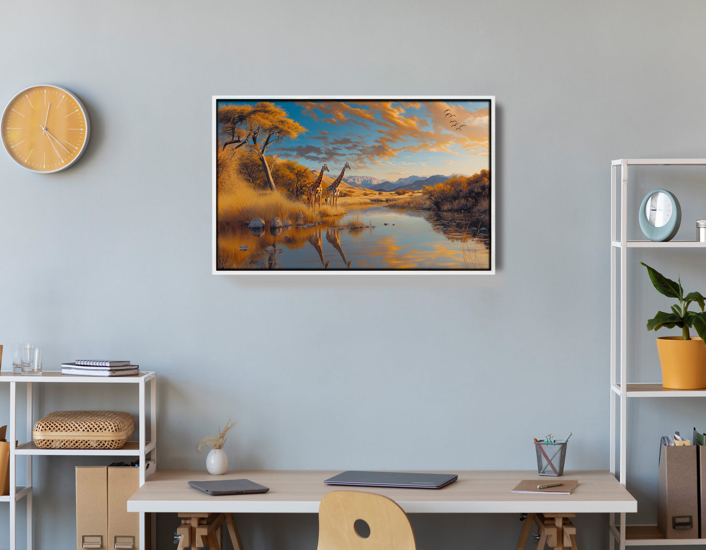 Golden Giraffe River Safari African American canvas print view 66