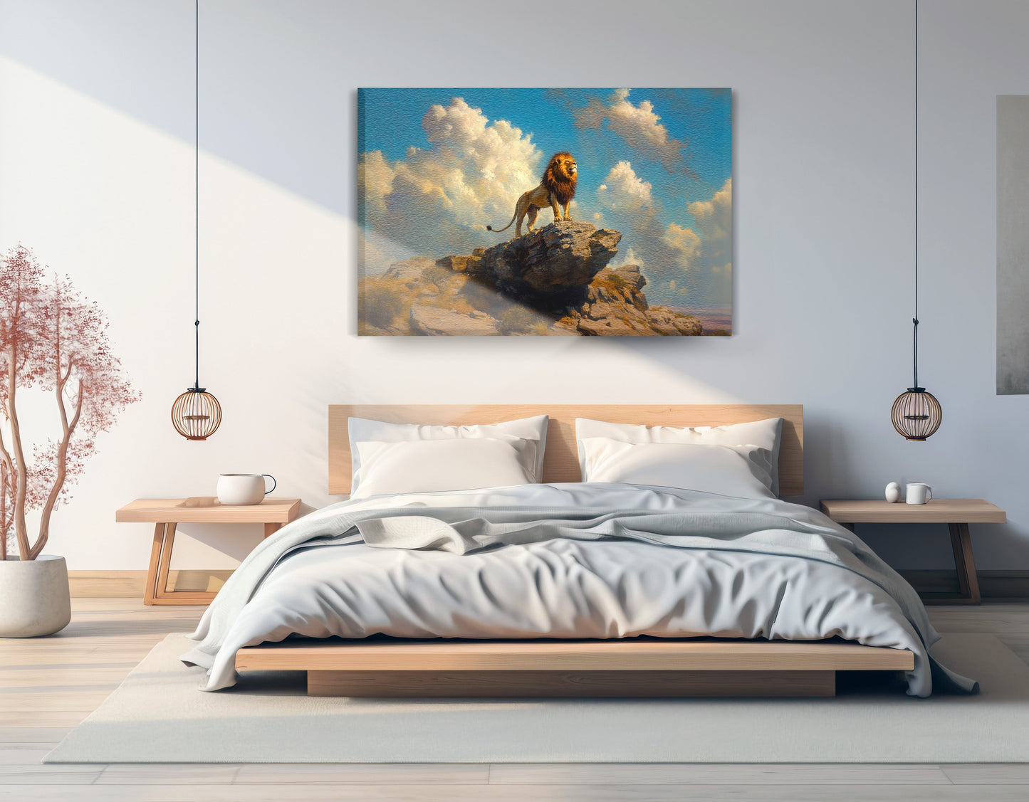 Majestic Lion Safari African American canvas print displayed as bedroom wall decor
