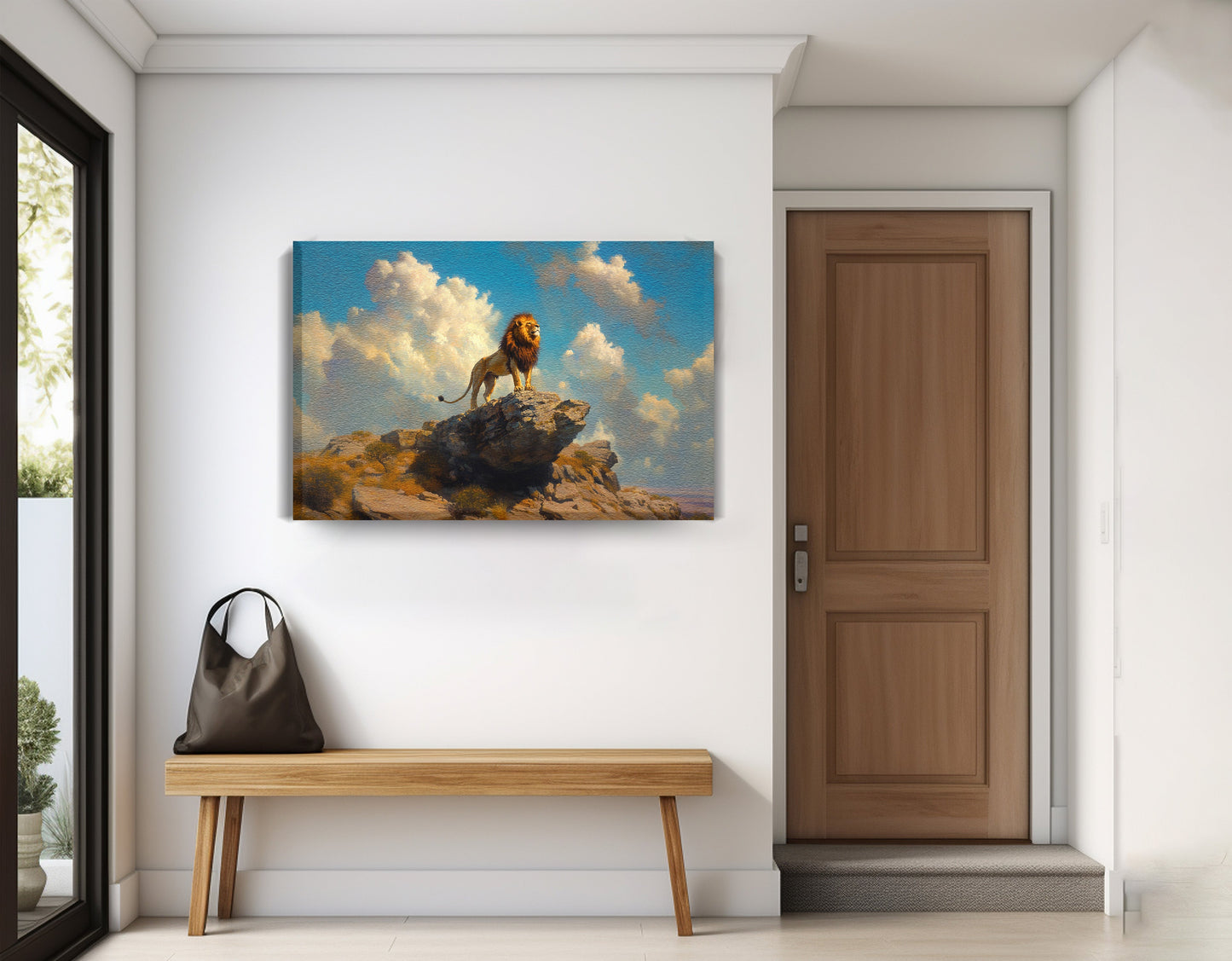 Majestic Lion Safari African American canvas print displayed as entryway wall decor
