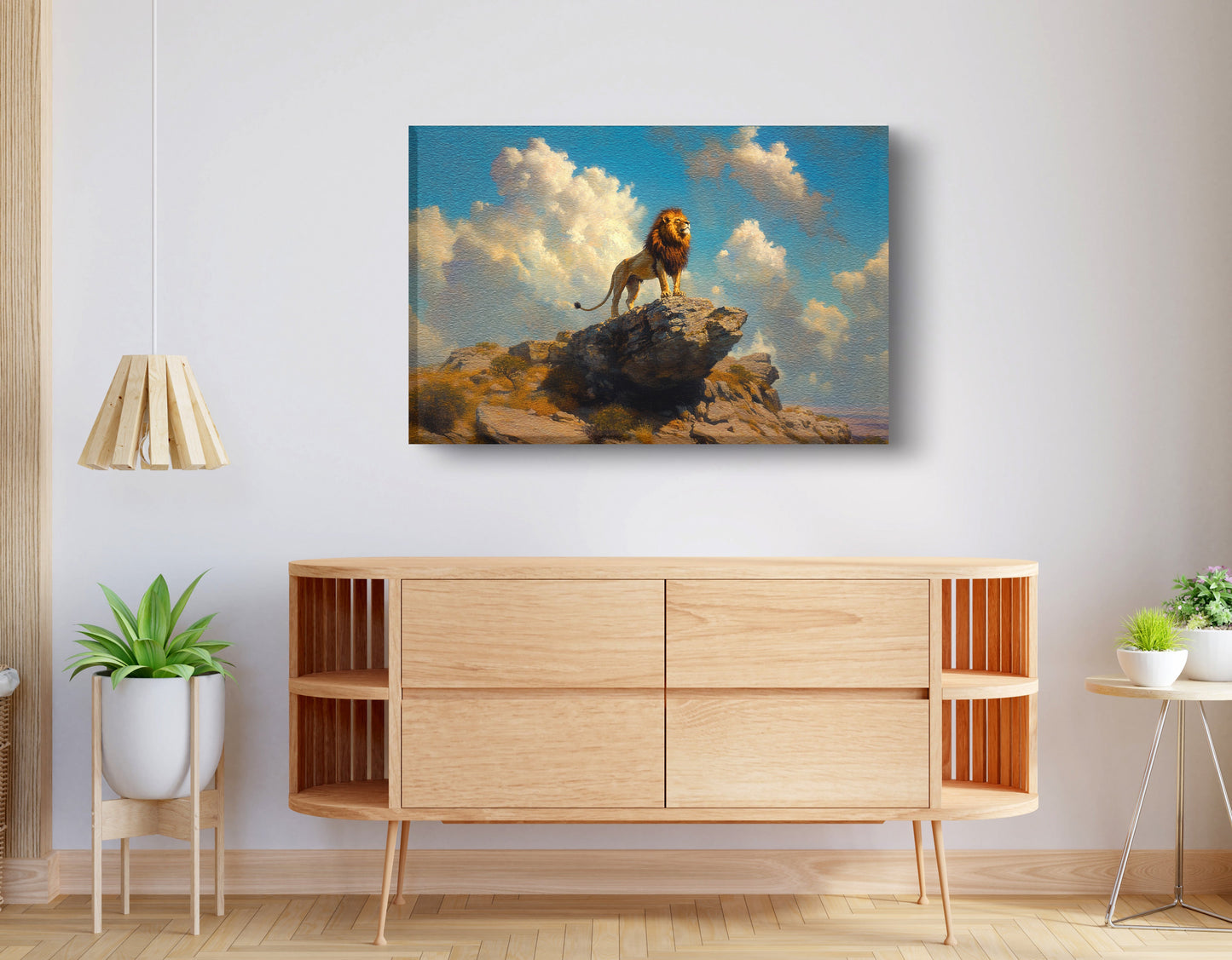 Majestic Lion Safari African American canvas print displayed as living room wall decor