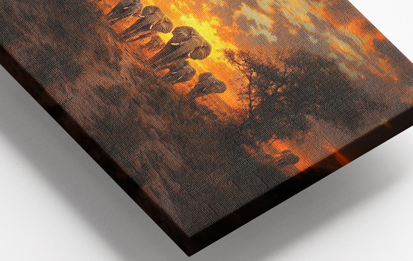 Close-up of Elephant Sunset Safari Black Black culture wall art detail