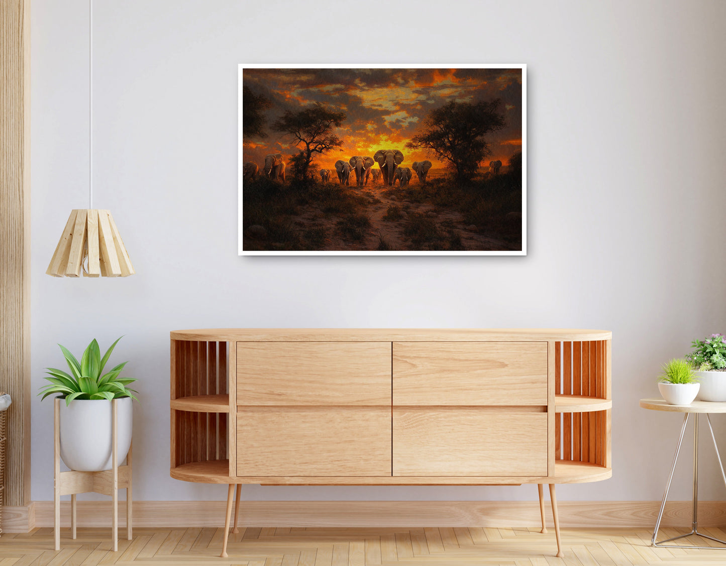 Alternate view of Elephant Sunset Safari Black Black culture wall art canvas print