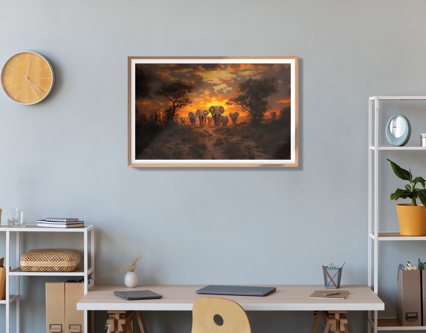 Elephant Sunset Safari Black Black culture wall art view 84