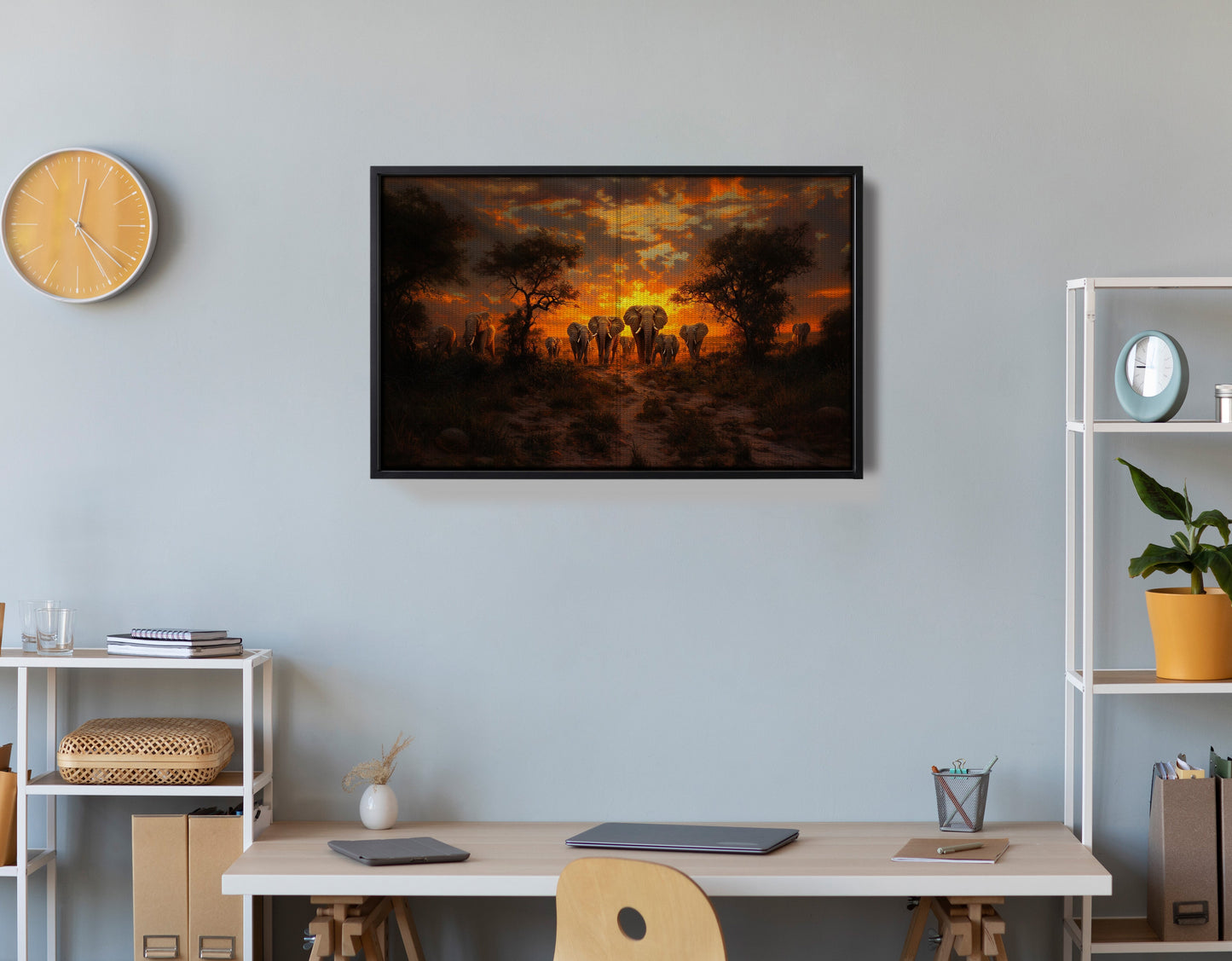 Elephant Sunset Safari Black Black culture wall art view 30