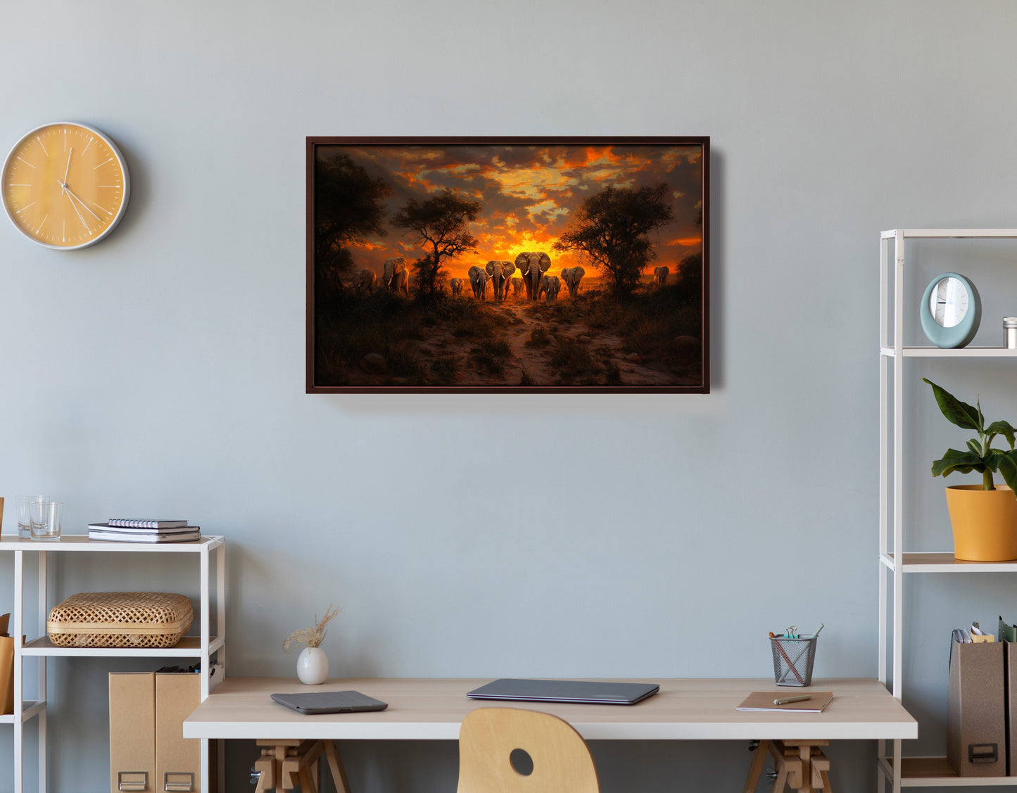 Elephant Sunset Safari Black Black culture wall art view 36