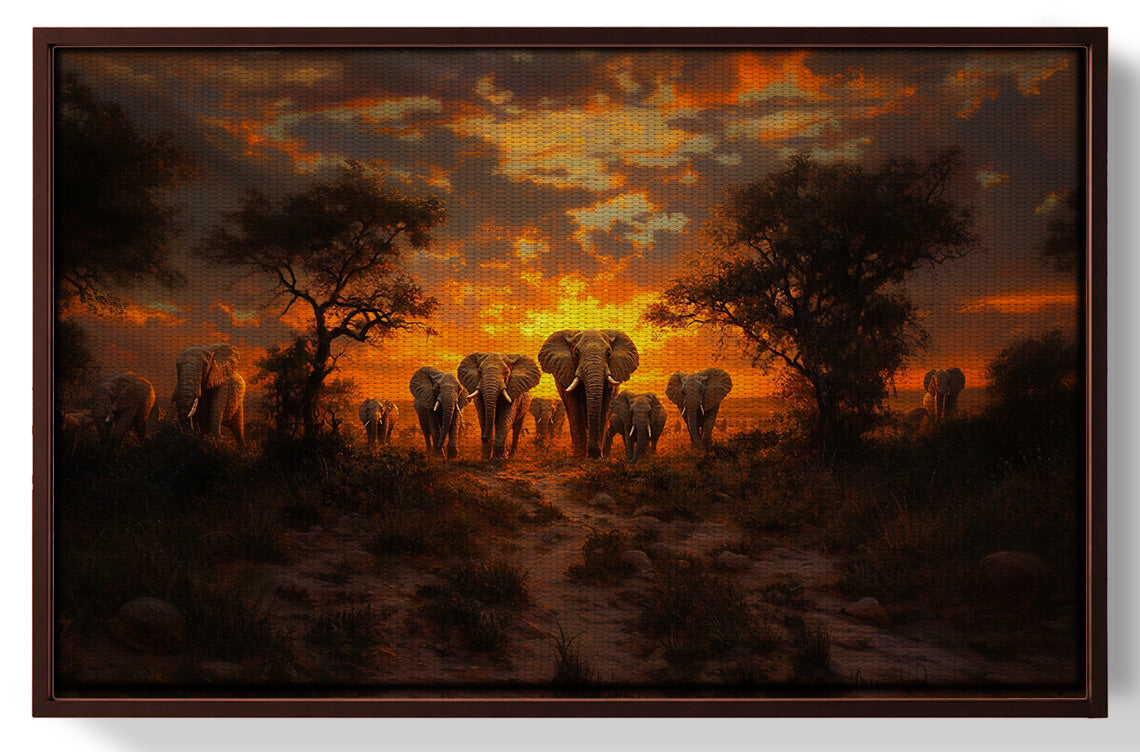 Elephant Sunset Safari Black Black culture wall art view 31