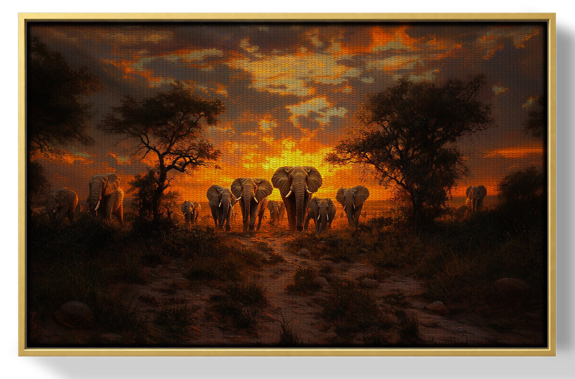 Elephant Sunset Safari Black Black culture wall art view 37