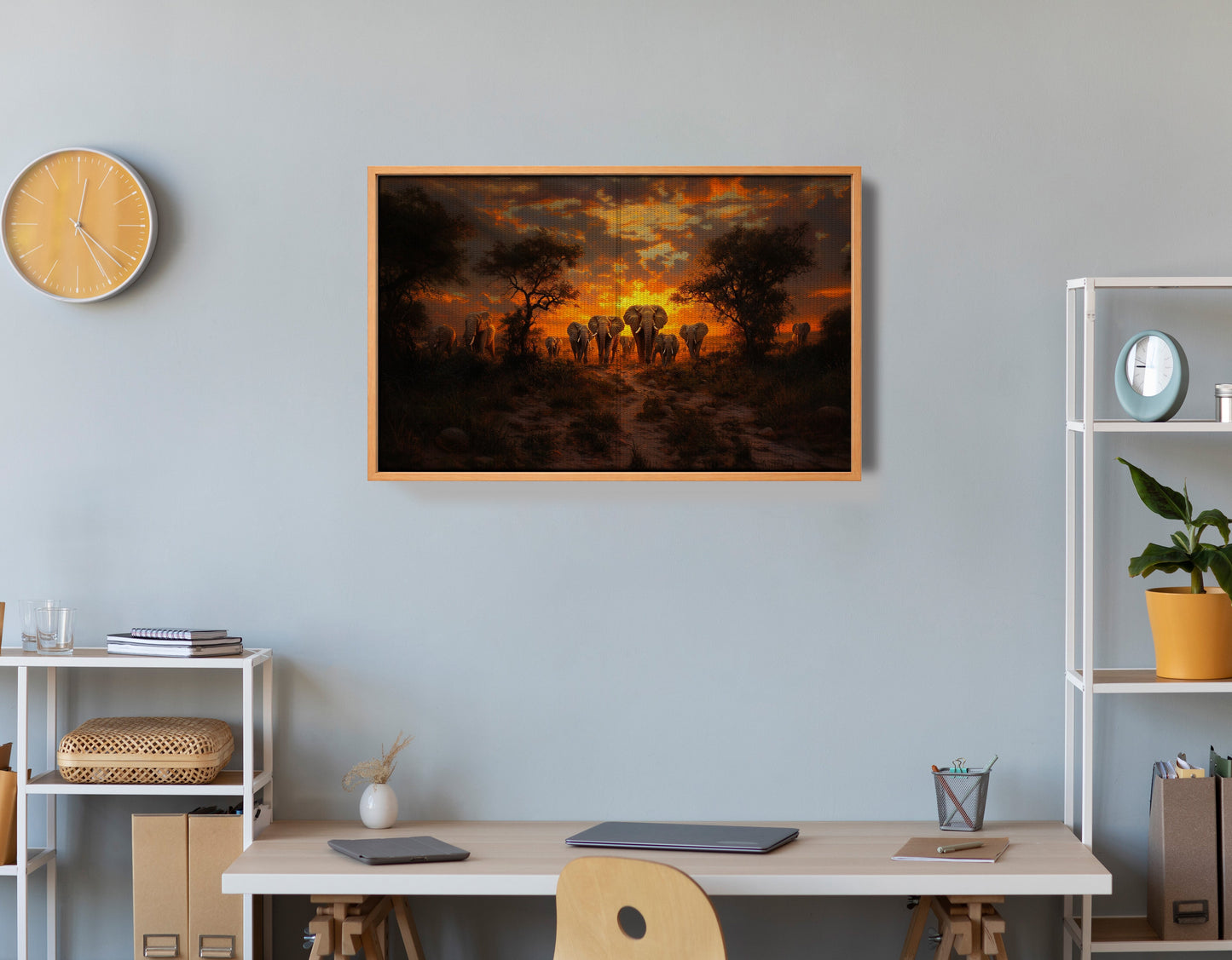 Elephant Sunset Safari Black Black culture wall art view 48